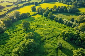 Obraz premium Stunning Aerial Perspectives of Lush Green Meadows and Flourishing Landscapes