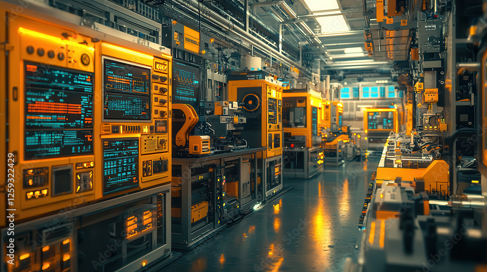 Aufkleber dynamic smart production scene showcasing advanced technology and automation in vibrant industrial s