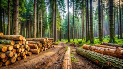 Dense Forest with Wooden Logs on the Ground , wooden logs, environment,  wooden logs, environment, rural, branches