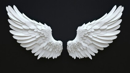 ethereal feathered appendages pristine plumage angelic wingspan symmetrical design divine emblem monochrome grace