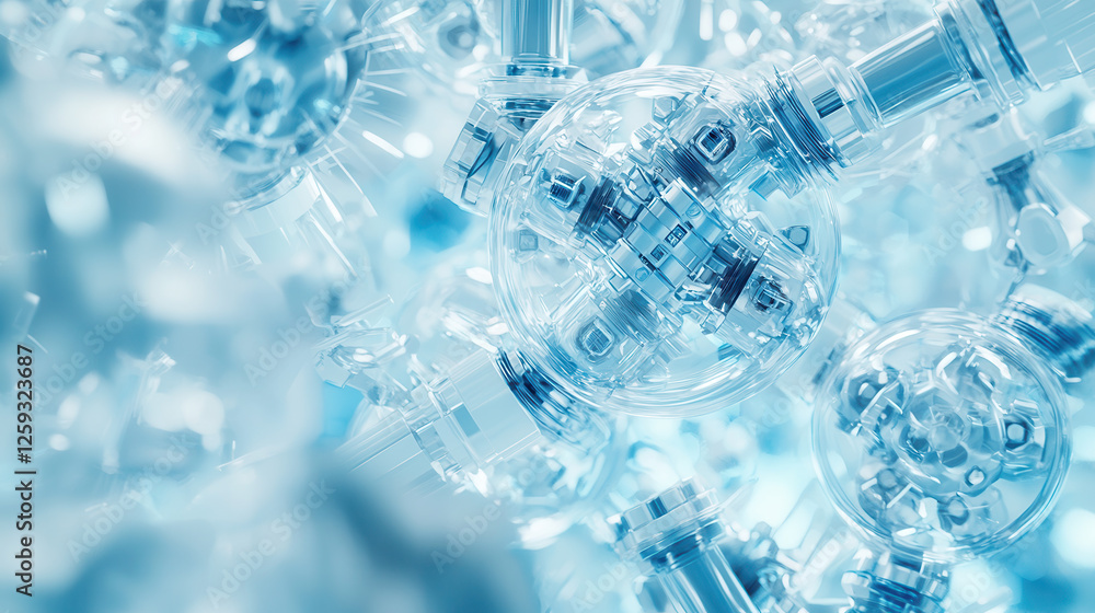 Aufkleber network of transparent robotic components interconnected in futuristic design, showcasing advanced t