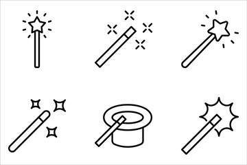 Magic wand icon set, Magic stick vector outline icon on white background
