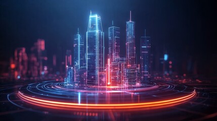 Night city silhouette adorned with mesmerizing hand-drawn swirls, futuristic neon-like colors illuminating the skyline