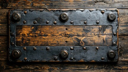 Rustic wooden panel with metal accents, showcasing craftsmanship and texture, ideal for decor