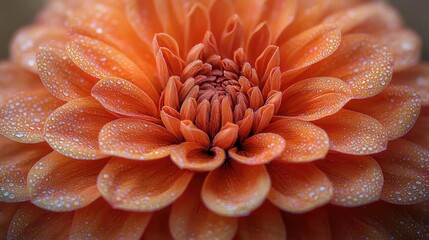 Close-up of a vibrant orange flower with dew drops, showcasing intricate petal details and textures