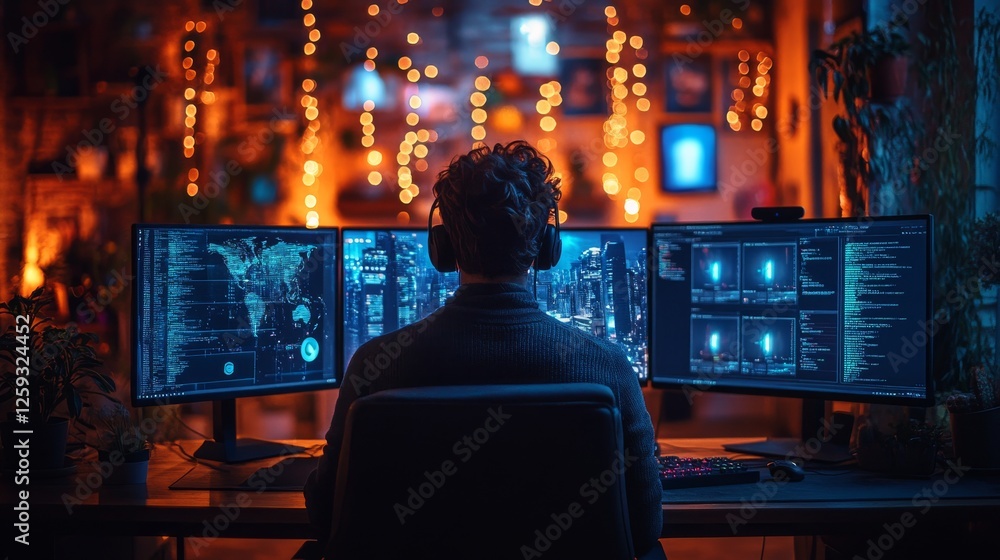 Aufkleber cyber security analyst monitoring software for attack alerts