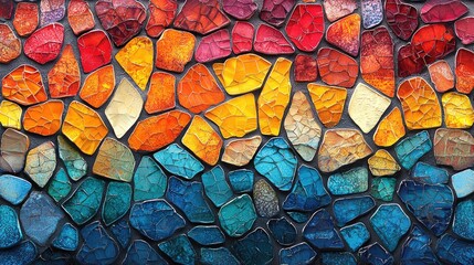 Vibrant mosaic of colorful stones arranged in a stunning pattern, showcasing artistic craftsmanship