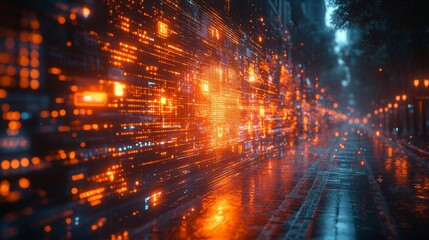 Cyber Security Concept Displaying Data Flow and Alert Signals