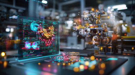 Obraz premium Advanced control center showcasing automated technology and data visualization, creating futuristic atmosphere of innovation and efficiency