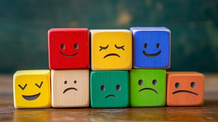 Obraz premium Colorful toy cubes showing different moods expressing feelings
