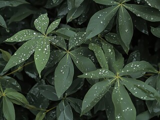 Fototapeta premium Rain-Covered Green Leaves