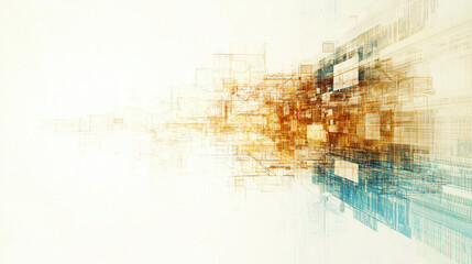 Abstract digital artwork showcasing vibrant blend of orange and blue lines, representing technology and innovation