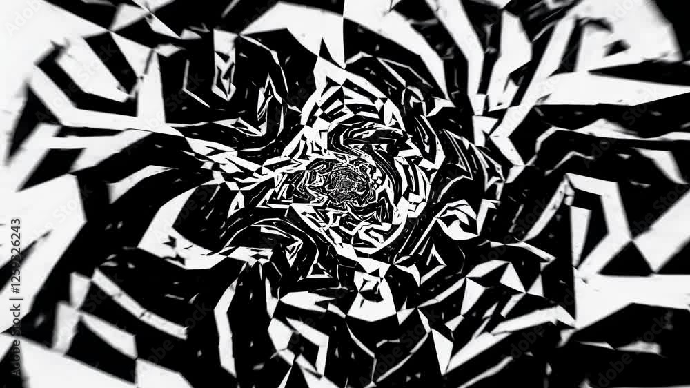 Poster abstract black and white spiral pattern with a top-down camera angle, creating a dizzying, dynamic e