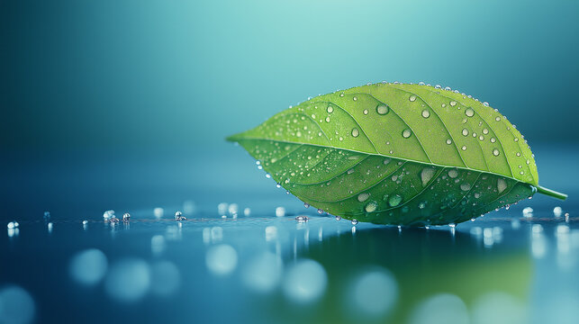 green leaf with water drops,banner design backdrop
