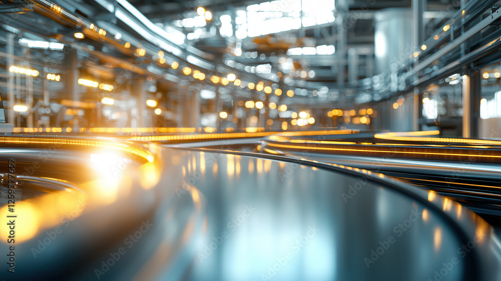 Aufkleber automated packaging system with glowing conveyor in modern factory