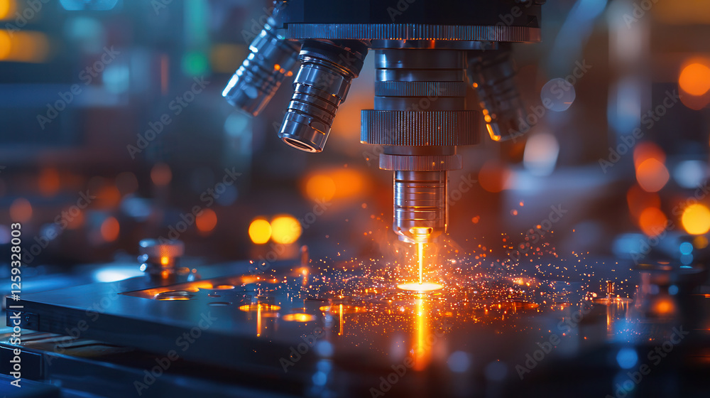 Poster automated quality control system with glowing inspection process, showcasing precision and technolog