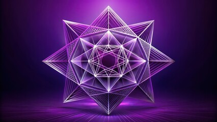 Intricate geometric figure rendered in abstract style on a deep purple background, evoking a sense of infinite depth and dimensionality, optical illusion, infinite space