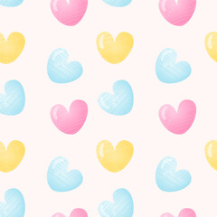 Cute Handdrawn Watercolor Colorful Hearts Seamless Pattern