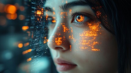 Female Face with Digital Interface Depicting Cyber Security Concept