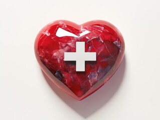Red Heart with White Cross Symbolizing Health Wellness and Medical Aid in Digital Rendering