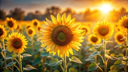 Obraz premium Golden Sunflowers Backlit in Soft Morning Light , natural beauty