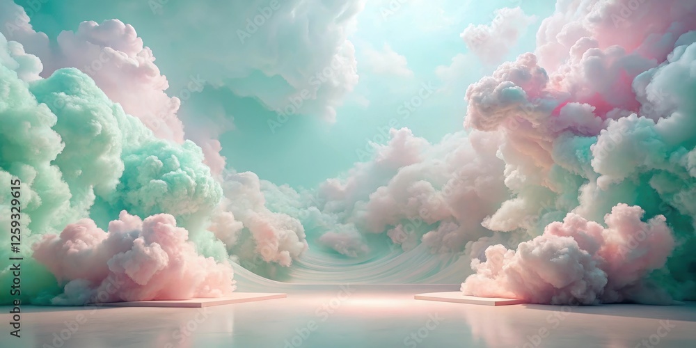 Canvas Prints dreamlike pastel cloudscape with minimalist platforms for product display