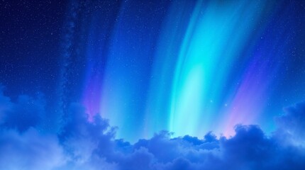 A volumetric lighting illustration of a beautiful fantasy starry night sky, a 4k wallpaper depicting a blue and purple galaxy and aurora