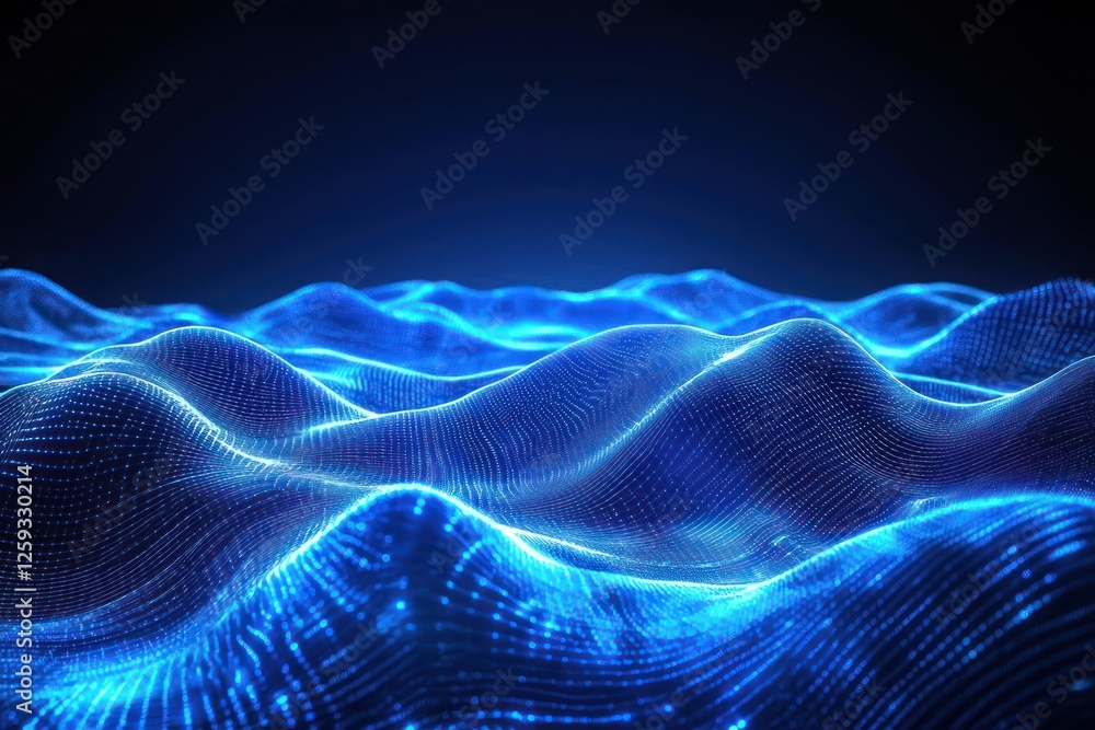 Poster data waves glowing with vibrant energy, forming intricate web-like structures, live analytics.