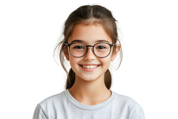 Obraz premium Smiling school girl with glasses in sweater isolated on white or transparent, PNG