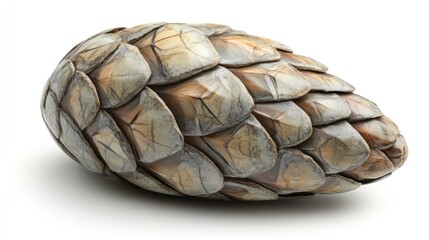 Obraz premium Close-up of a large pine cone on white background, nature texture, botanical detail