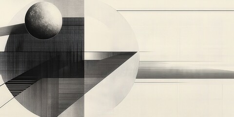 Minimalist line art of geometric shapes with subtle shadow effects