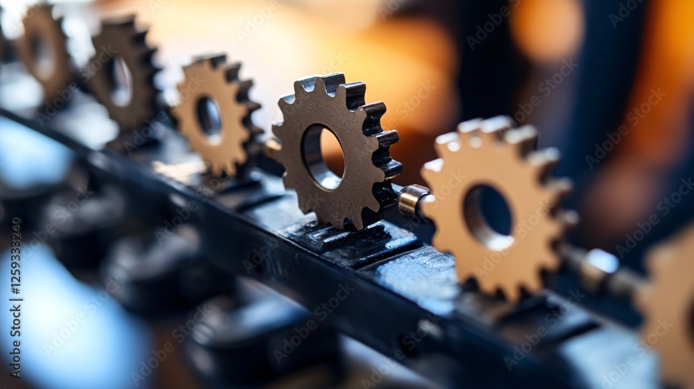 Aufkleber close-up of interlocking gears working together in perfect harmony