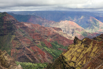Views of Waimea Canyon from various lookout points along Waimea Canyon Drive in Waimea Canyon State Park in Kauai