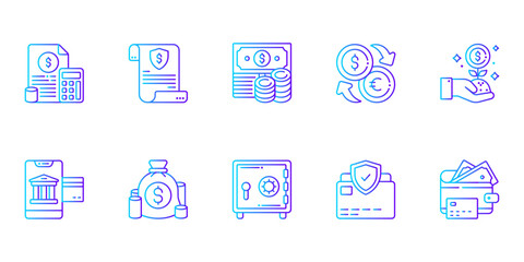 Finance and Banking Linear Gradient Icons Set, Digital Money Concept