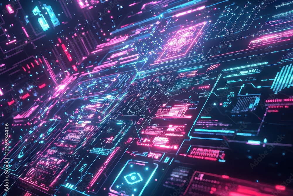 Poster interwoven digital analytics ecosystem portraying deep learning interconnectivity.