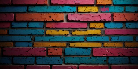 Fototapeta premium Colorful Brick Wall: Urban Grunge Artistic Background