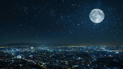 Naklejka premium 夜の都市の空撮25