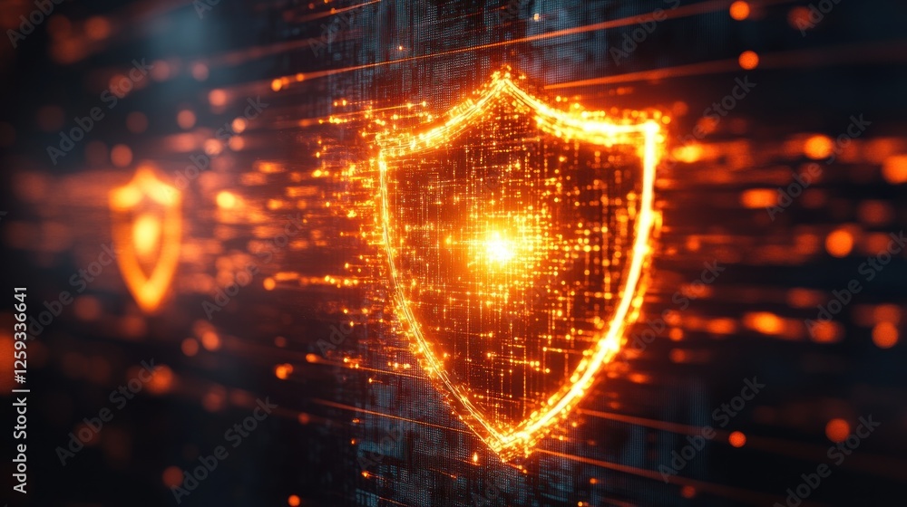 Poster digital shield representing data protection and security
