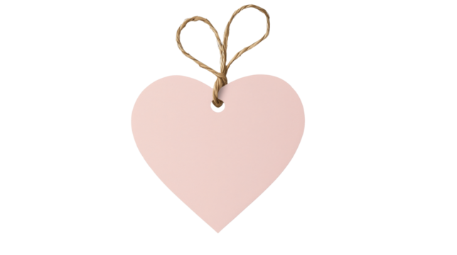 Pink Heart-Shaped Gift Tag with Twine on Transparent Background
