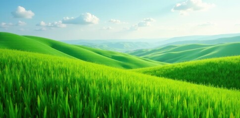 Obraz premium Deep green grassy field, rolling hills visible in distance , nature, agriculture, scenery