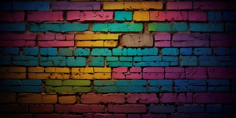 Fototapeta premium Colorful Brick Wall: Urban Grunge Artistic Background