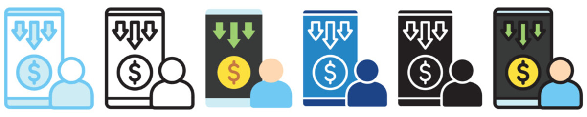 Payroll multi-style icon, outline, flat, glyph, dual tone, line color. For UI, UX, app and web development, digital or print. for industry, education, business, financial, Human Resources theme.