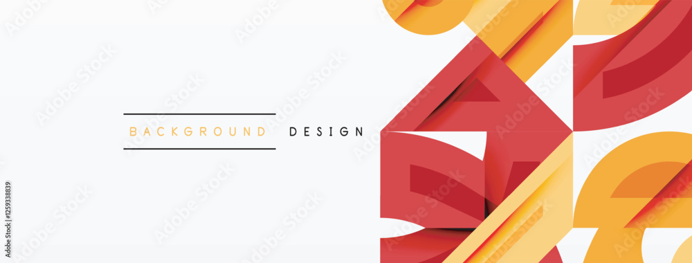 Poster Abstract geometric background with shapes, featuring circular and rounded elements. Bold contrast, smooth gradients, dynamic composition, futuristic style