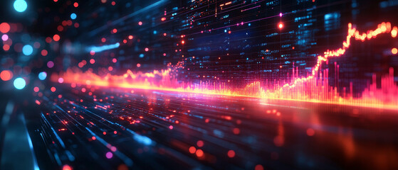 Obraz premium Futuristic market performance with glowing data trends
