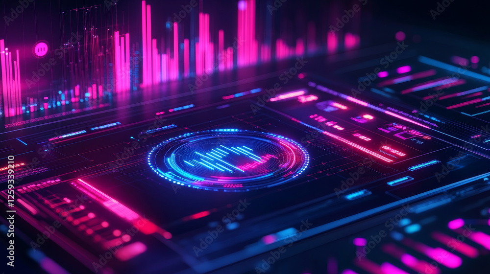 Aufkleber futuristic neon lit statistics and data visualization display