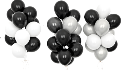 Balloon set isolated on transparent background. Vector realistic gold, silver, white, golden colorful and black festive 3d helium balloons template for anniversary, birthday party design