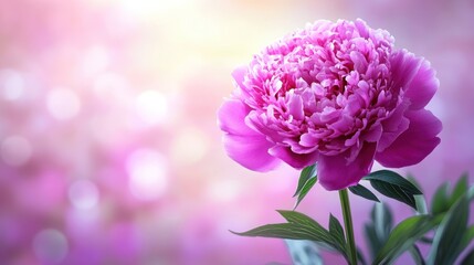 Obraz premium A Single Vivid Pink Peony Flower Blooms Beautifully