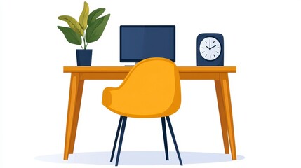 Bright and Modern Home Office Desk with Chair and Plant Decor