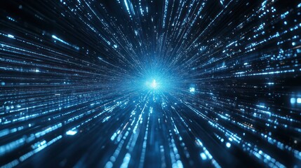 Fototapeta premium Blue light streaks tunnel, digital data flow, futuristic background, tech concept