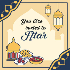 Ramadan Iftar party , Iftar party Invitation, Iftar invitation template in paper style, Ramadan Iftar party design banner, Ramadan Iftar party design flyer